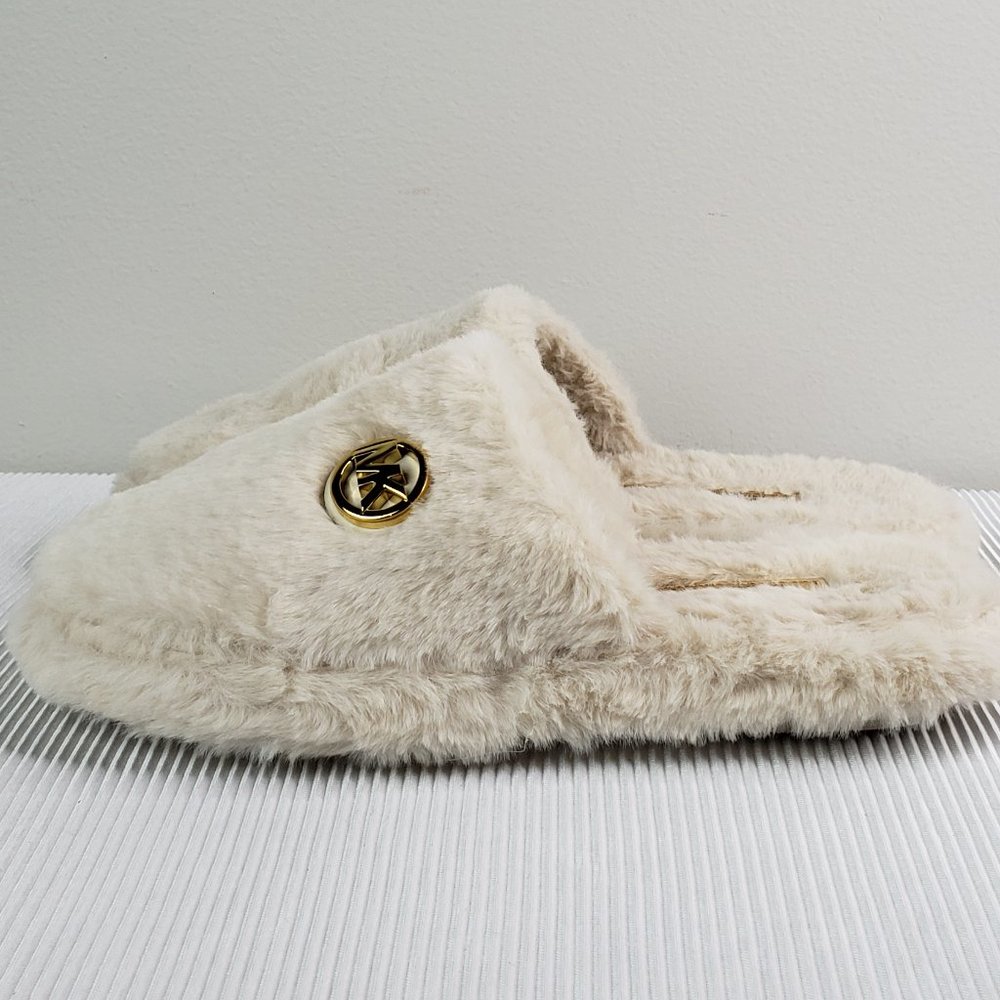 Michael Kors Slipper Womens 6M Alexis Closed Toe Faux Fur Natural Shoe Cozy Soft